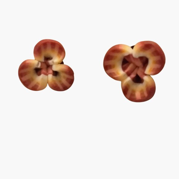 Pansy Post Earrings Red Yellow Small Flower Stud - Picture 2 of 4